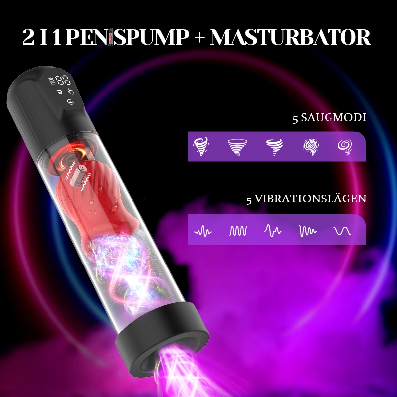 attentät Penispump med 5 Sugningar och Inbyggd Vibrator