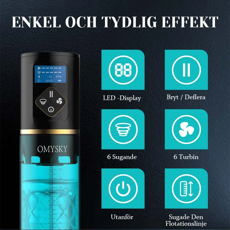 Hydro Penispump 6 Suglägen LED-Display 100% Vattentät