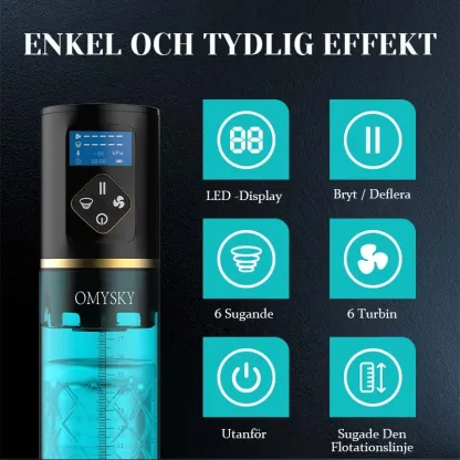 Hydro Penispump 6 Suglägen LED-Display 100% Vattentät
