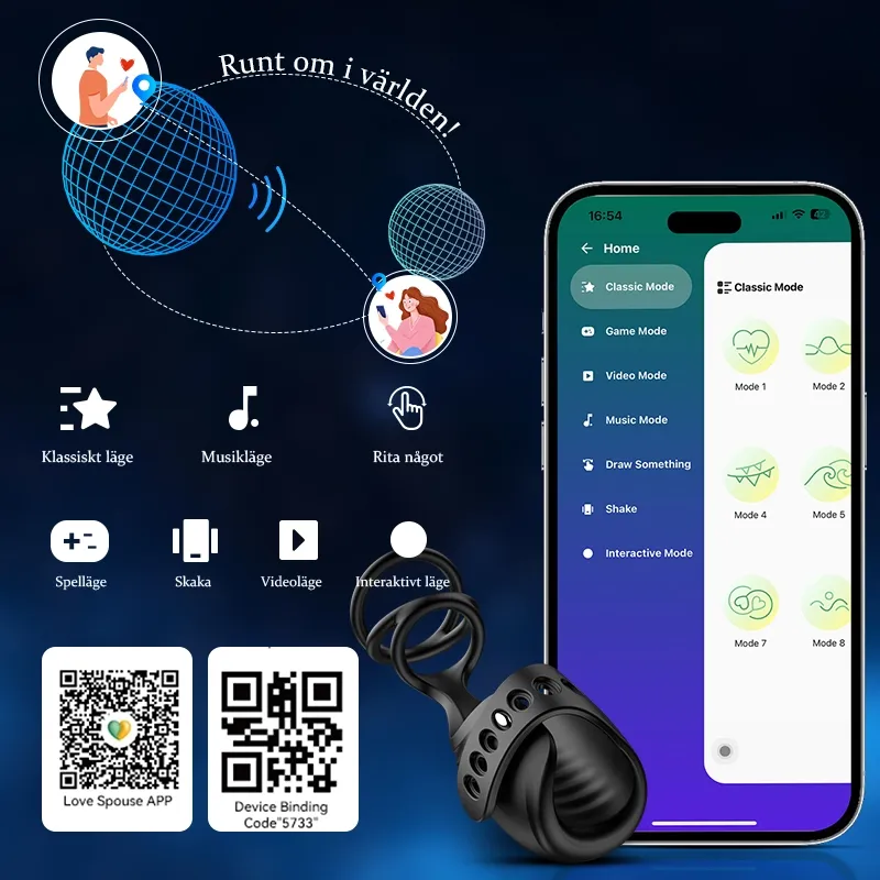 Appkontroll Penisvibrator med 9 Vibrationer och Flexibel Spänne