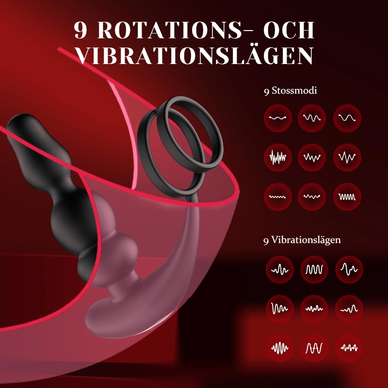 Bärbara Pärlor Prostata Vibrator 9 Roterande Vibrerande Fjärrkontroll