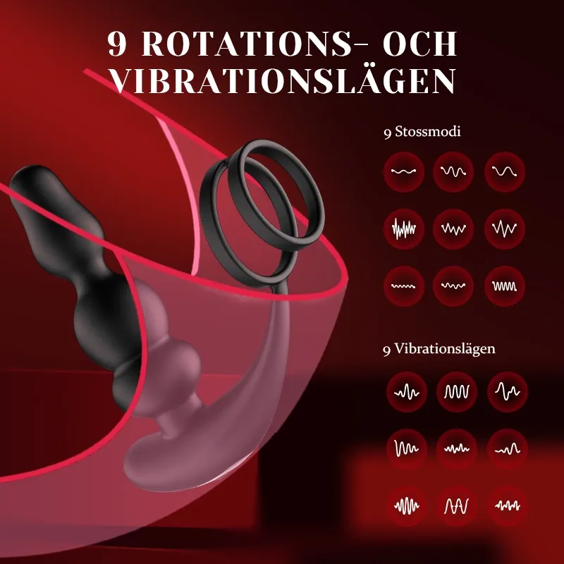 Bärbara Pärlor Prostata Vibrator 9 Roterande Vibrerande Fjärrkontroll