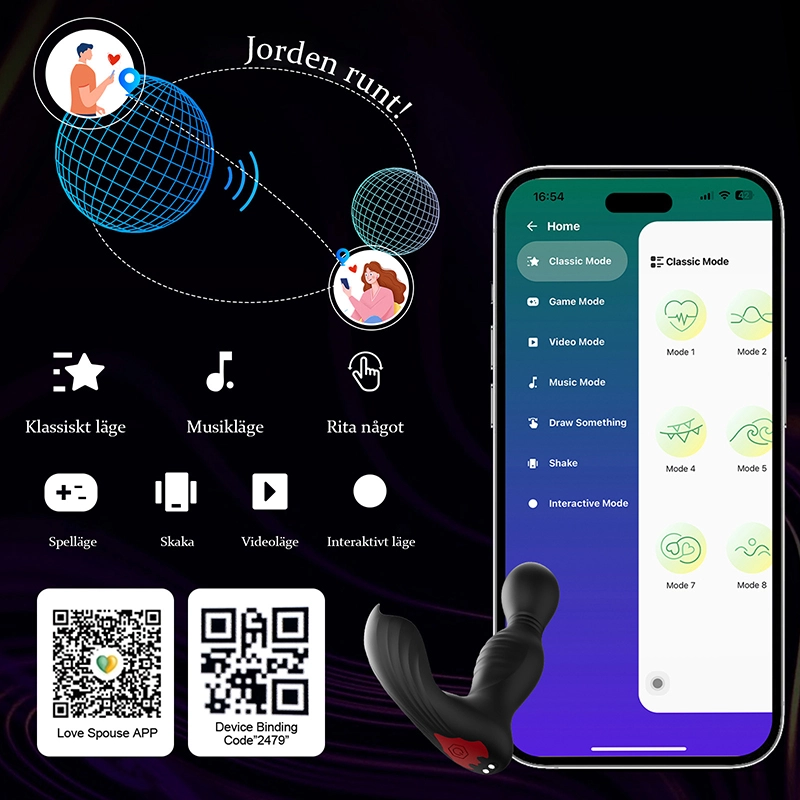 Prostata Vibrator 9 Svängande Vibrerande Slickfunktion med App- och Fjärrkontroll