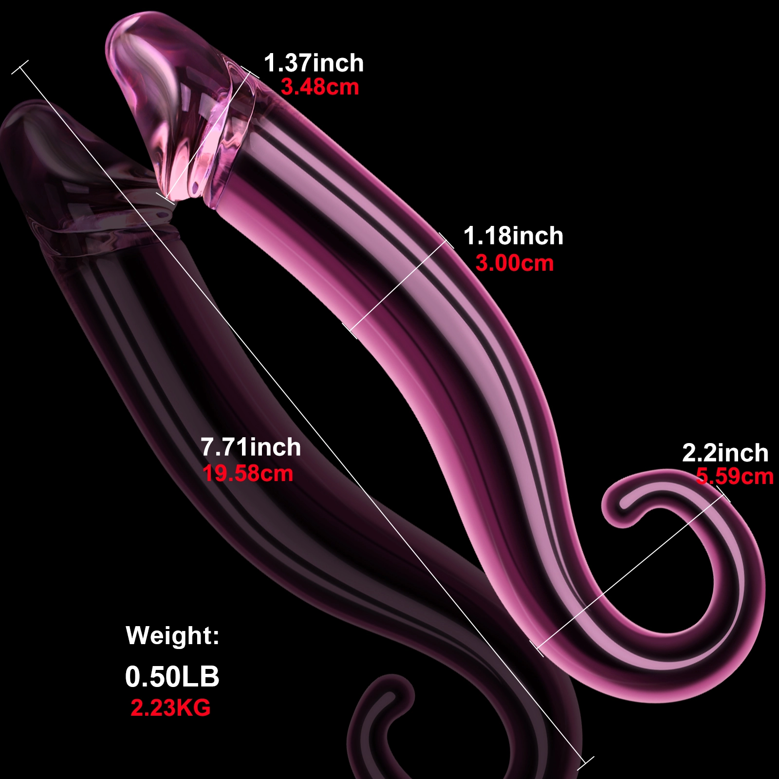Rosa Glas Anal Realistisk Dildo 19.6cm