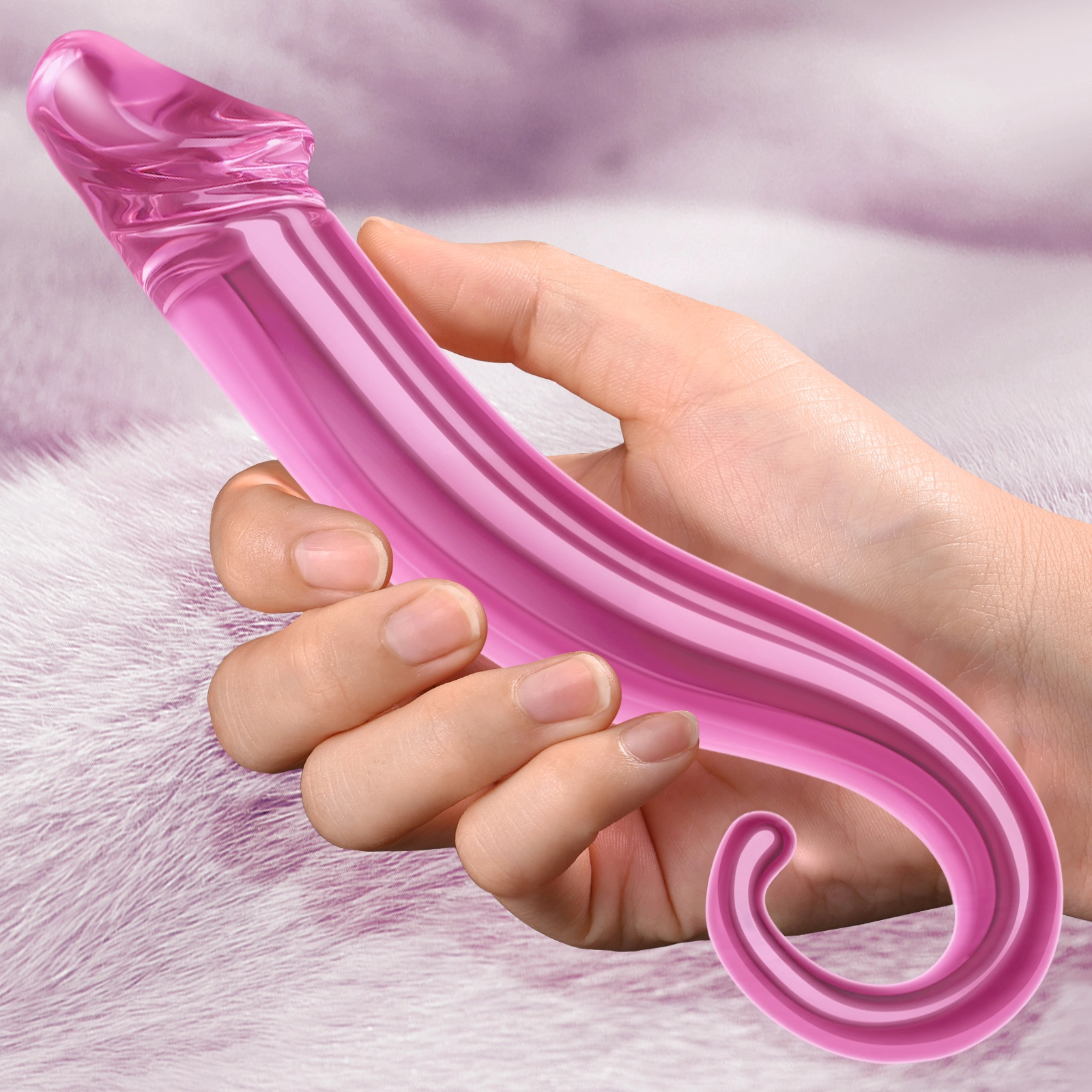 Rosa Glas Anal Realistisk Dildo 19.6cm