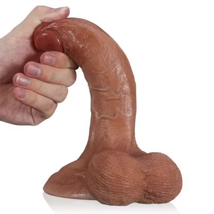 Silikon Lesbian Dildo Anal med Sugpropp 19.5cm 