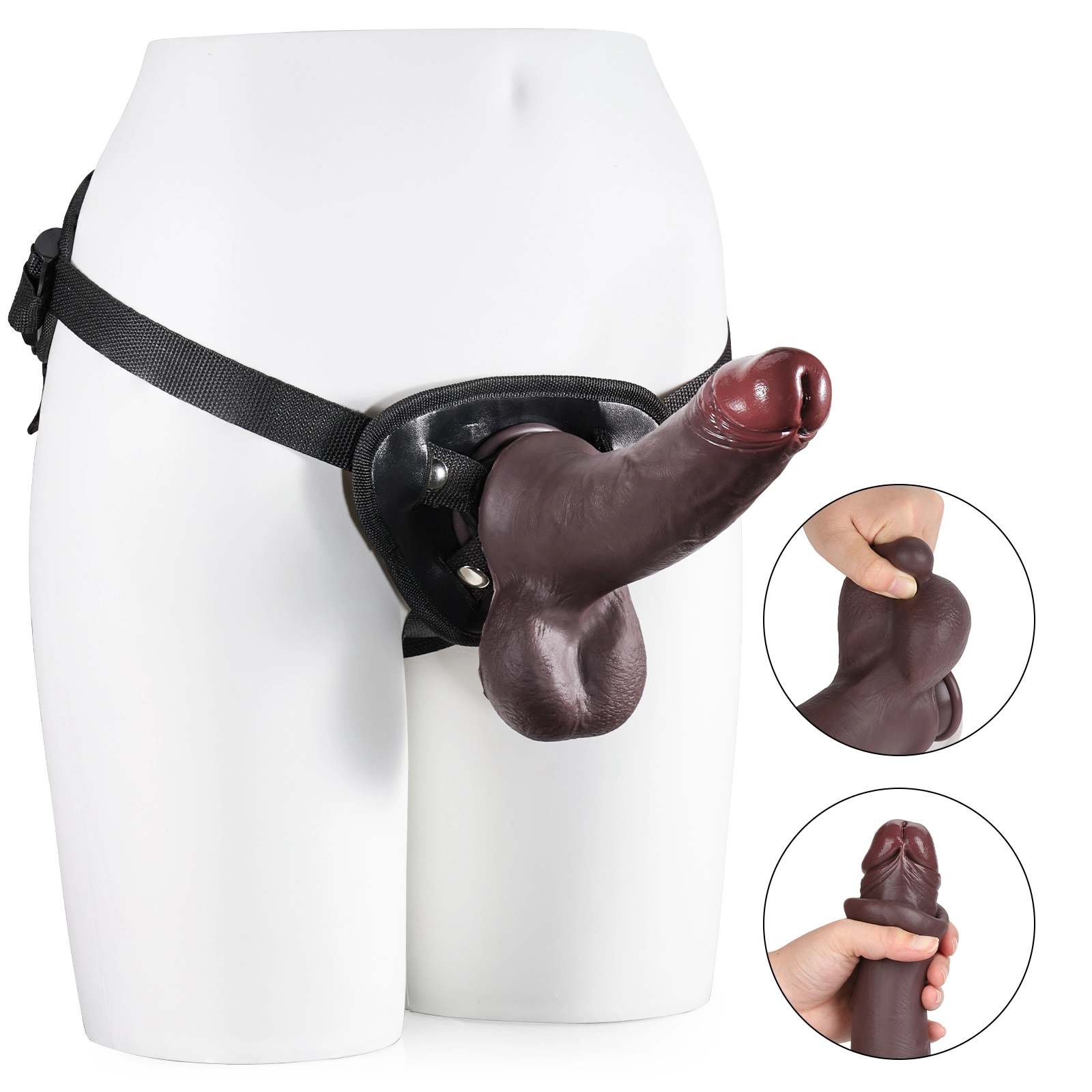 Stor Svart Silikon Strapon Dildo
