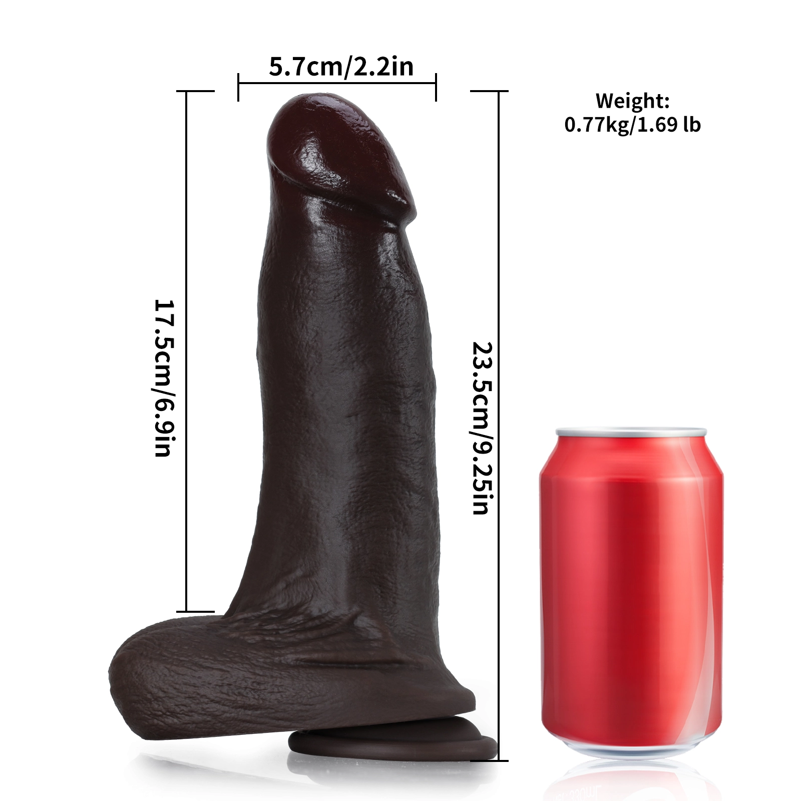 Svart Stor Stötande Dildo med Sugpropp 23.5cm