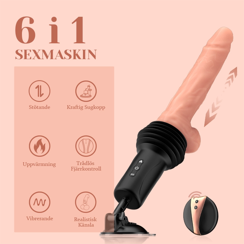 6-i-1 Stötande Uppvärmd Sexmaskin med Realistisk Dildo