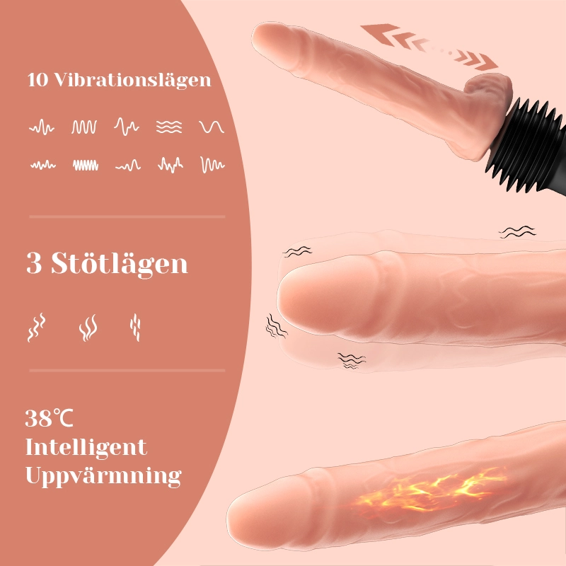 6-i-1 Stötande Uppvärmd Sexmaskin med Realistisk Dildo