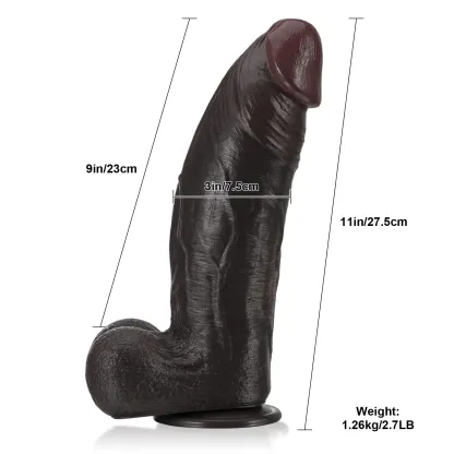 Stor Svart Mjuk Dildo med Sugpropp 27.5cm