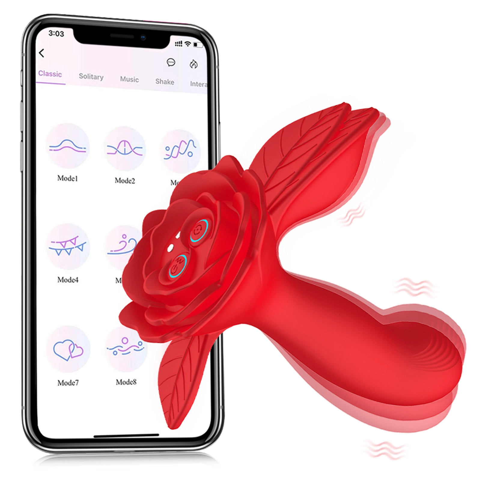 App-styrd vibrerande rosformad buttplugg