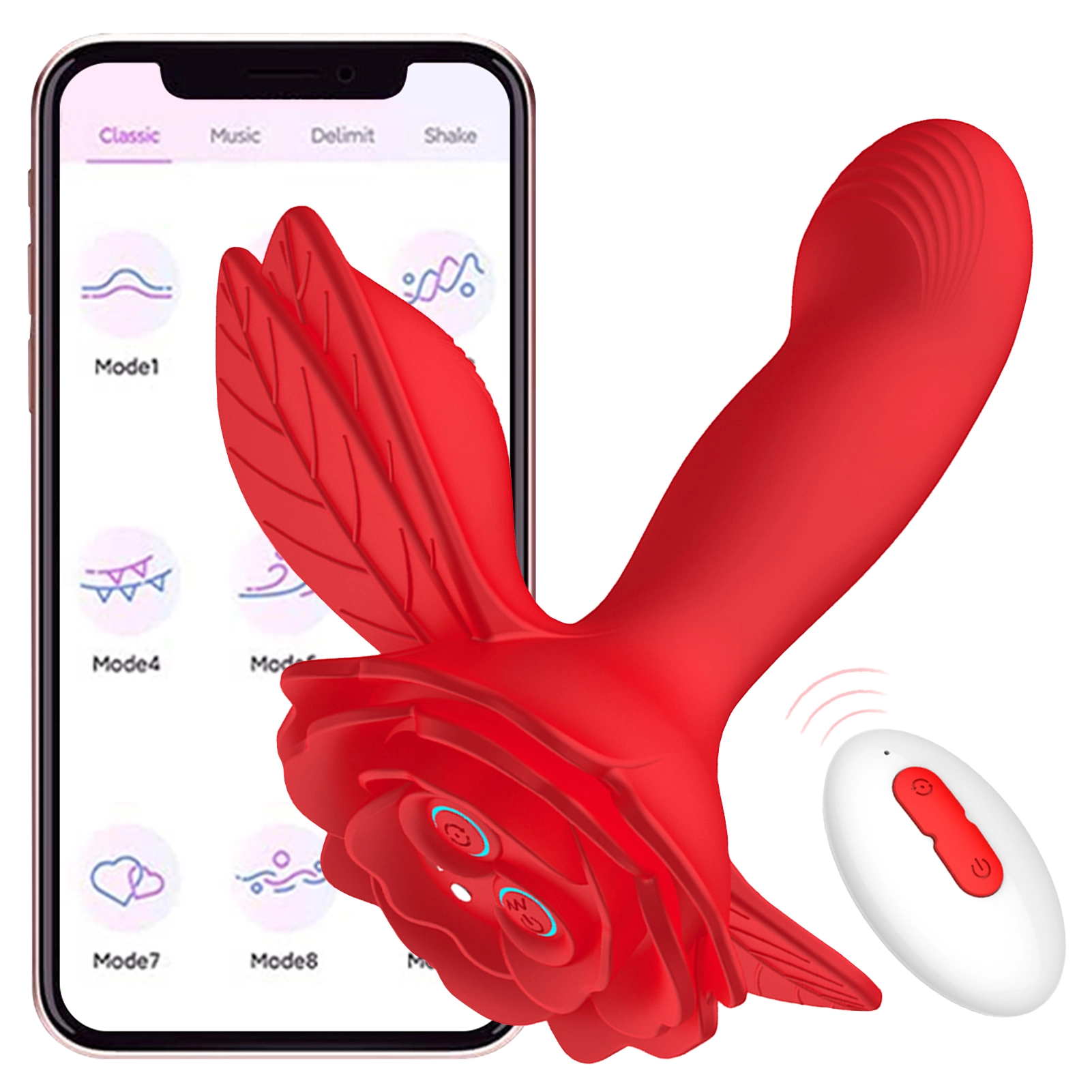 App-styrd vibrerande rosformad buttplugg