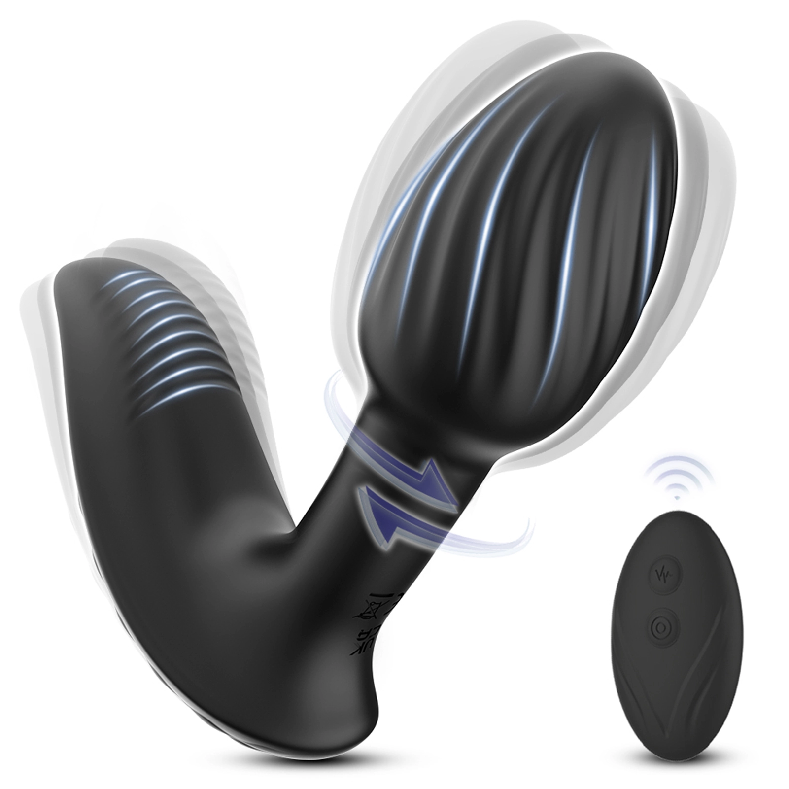 Fjärrstyrd silikonbuttplugg med 9 vibrations- och rotationslägen