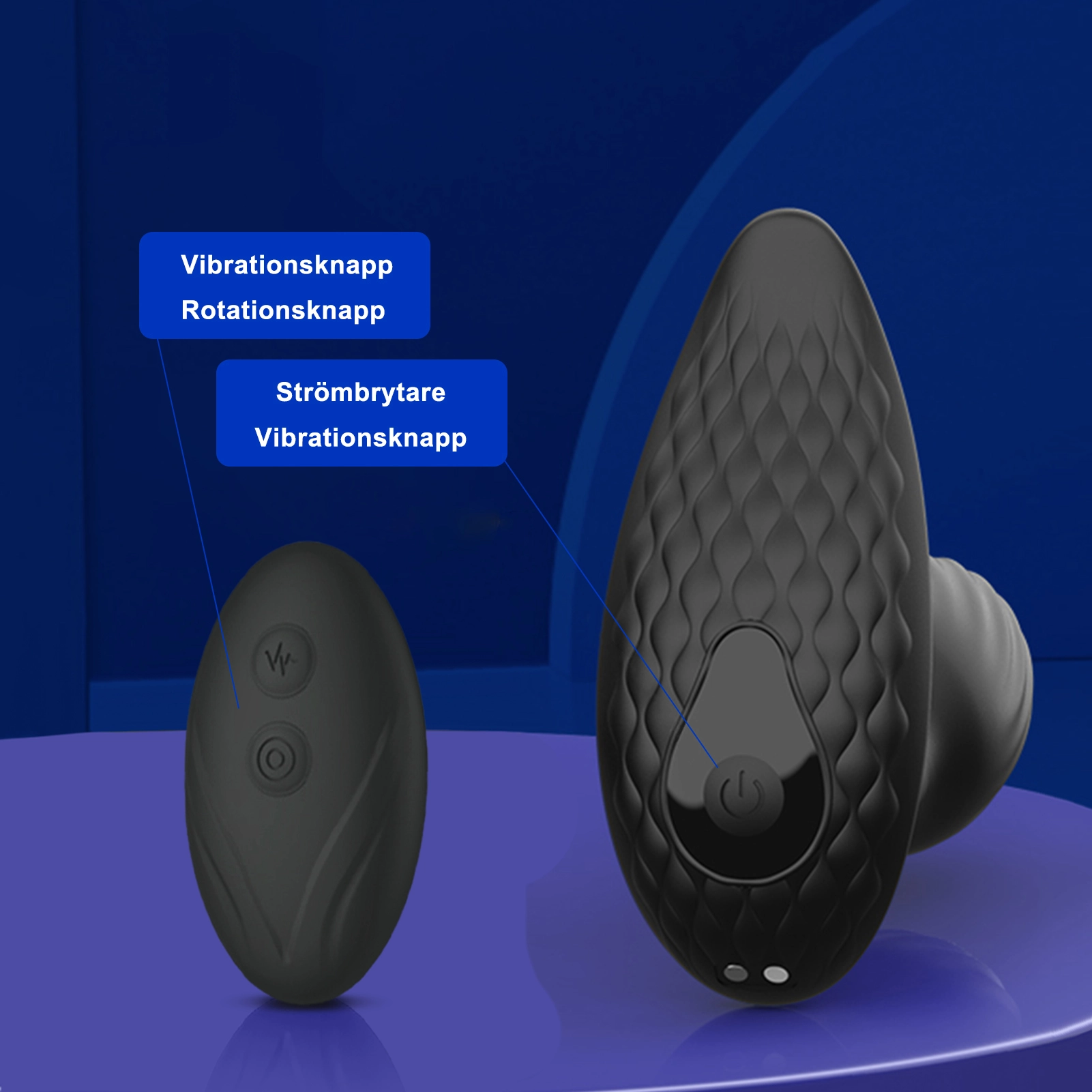 Fjärrstyrd silikonbuttplugg med 9 vibrations- och rotationslägen