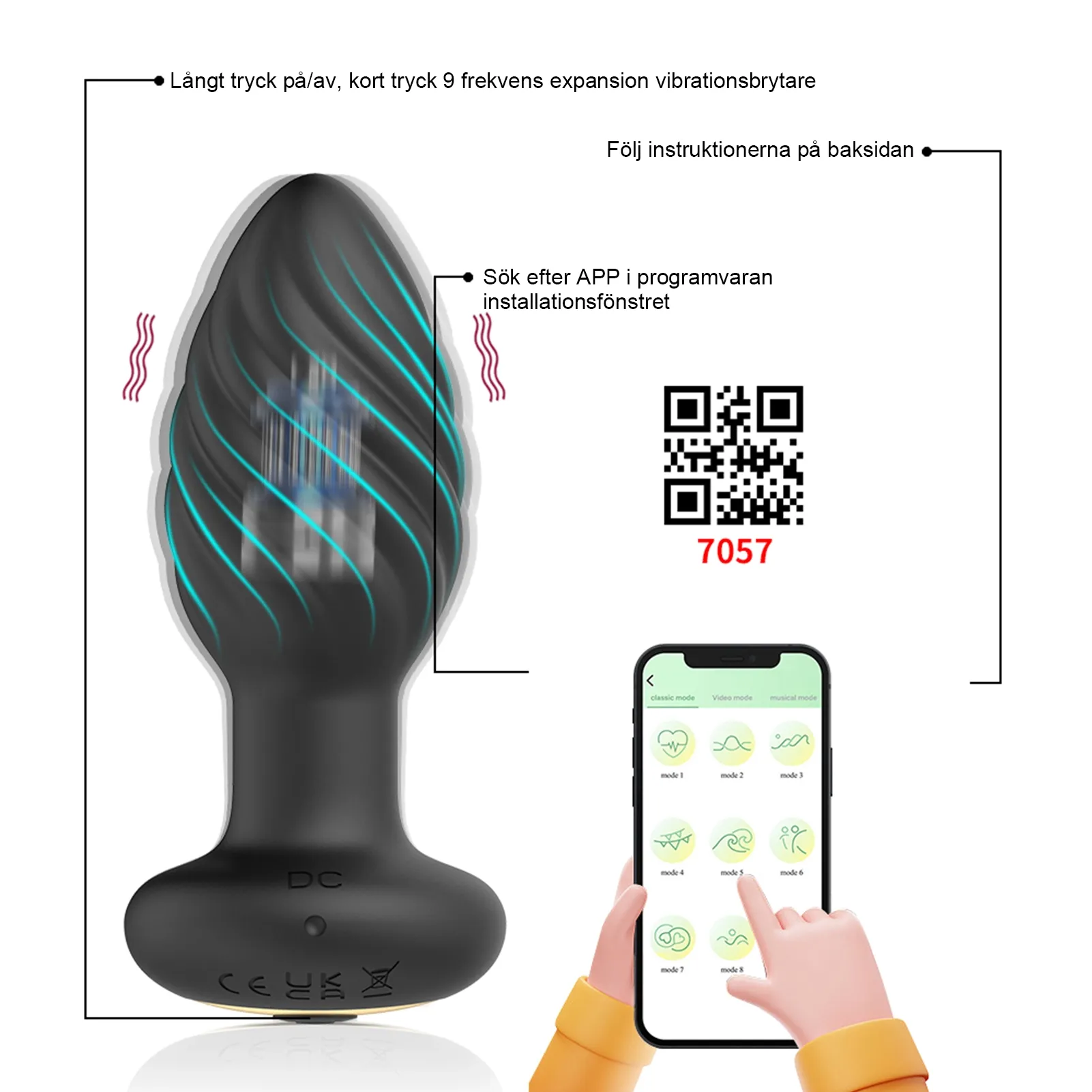 Silikonbuttplugg med 10 vibrationslägen och trådlös fjärrkontroll, enkel att använda.