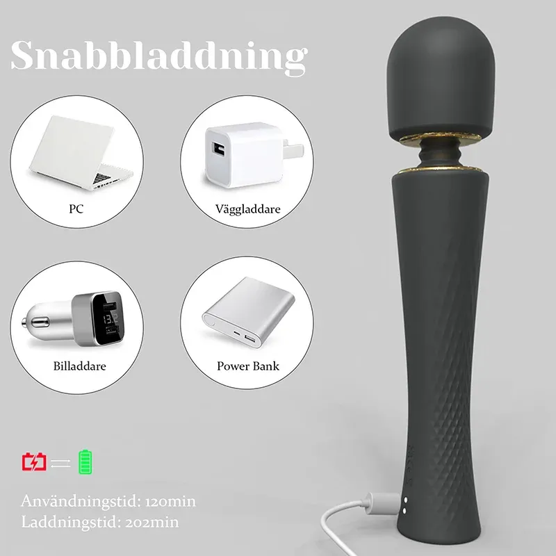 7 Vibrationslägen Rullreglage Silikon Uppladdningsbar Stav Vibrator