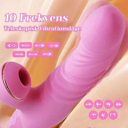 3-i-1 Teleskopisk & Vibration Sugande Stötande Vibrator