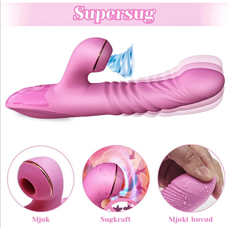 3-i-1 Teleskopisk & Vibration Sugande Stötande Vibrator
