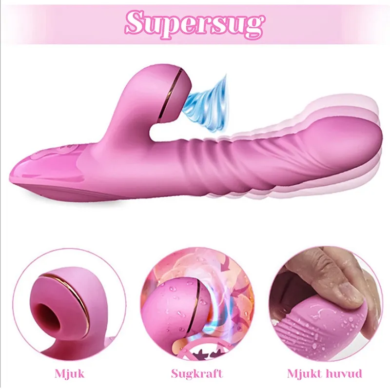 3-i-1 Teleskopisk & Vibration Sugande Stötande Vibrator