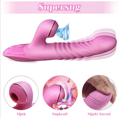 3-i-1 Teleskopisk & Vibration Sugande Stötande Vibrator