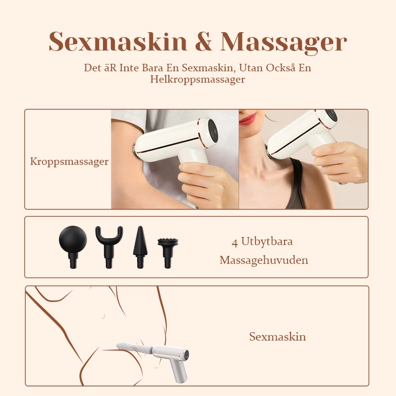 Portabel Sexmaskin Med Stötfunktion Och 4 Massagerhuvuden