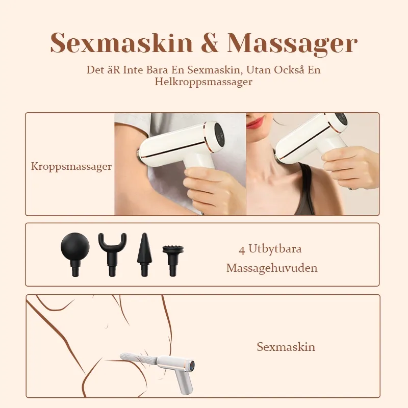 Portabel Sexmaskin Med Stötfunktion Och 4 Massagerhuvuden