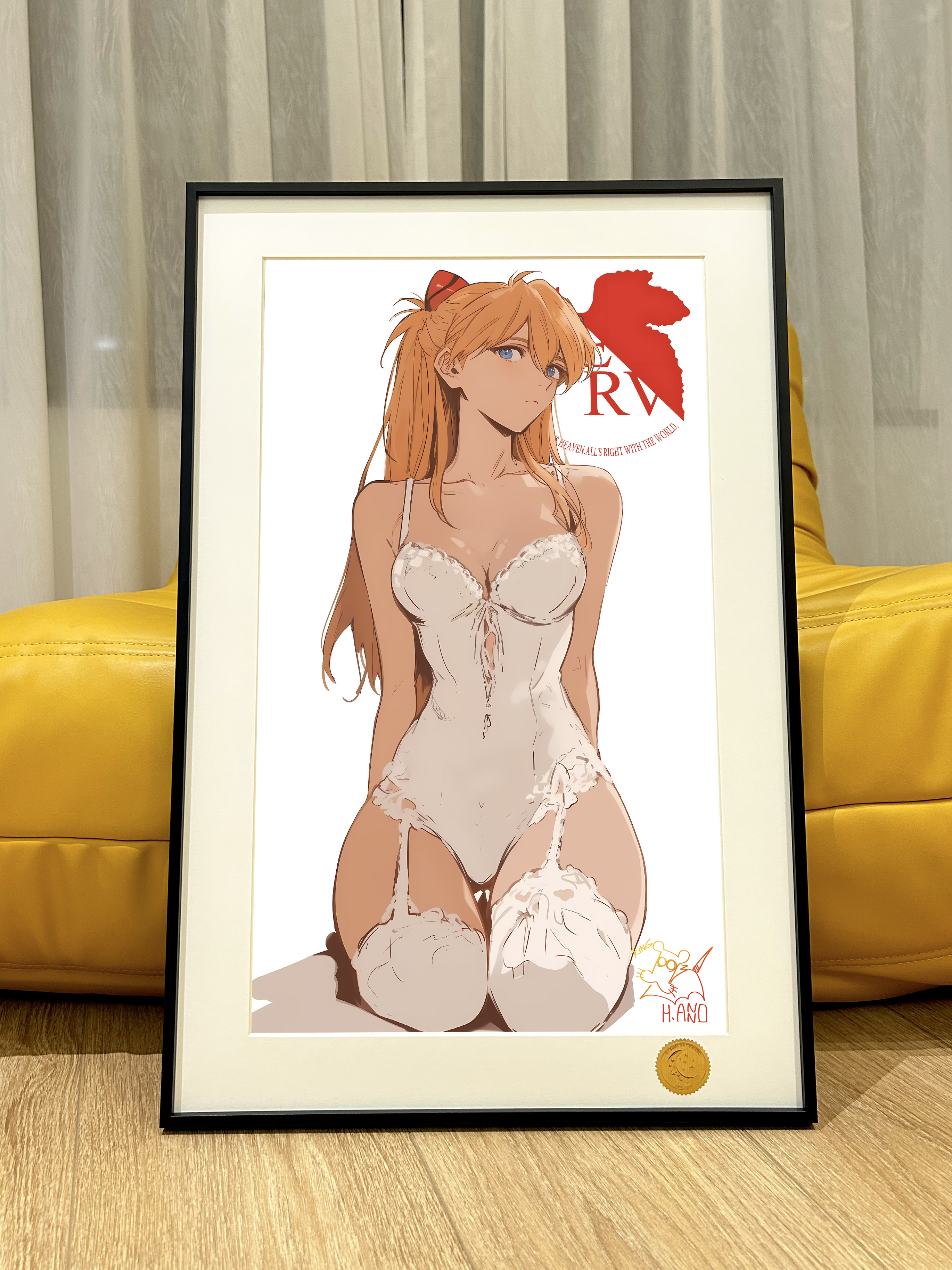 In-stock Starry Sky Kneeling Asuka EVA Neon Genesis Evangelion Unit 2 Decorative Painting