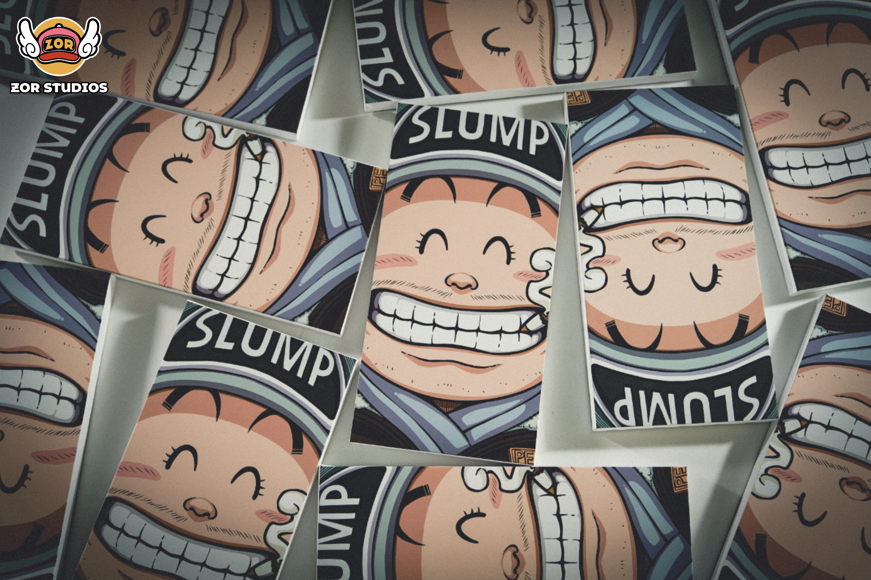 ZOR Studio - Dr. Slump Hand Painted Art Poster Penguin Village Smiley Squad