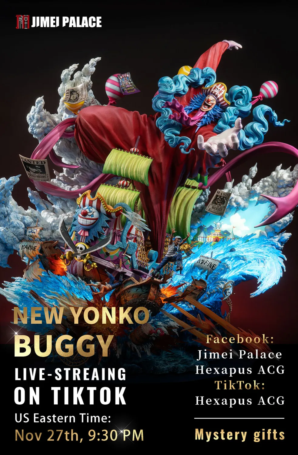 JIMEI PALACE Studio - ONE PIECE New Yonko BUGGY Limited Edition Statue (Licensed)