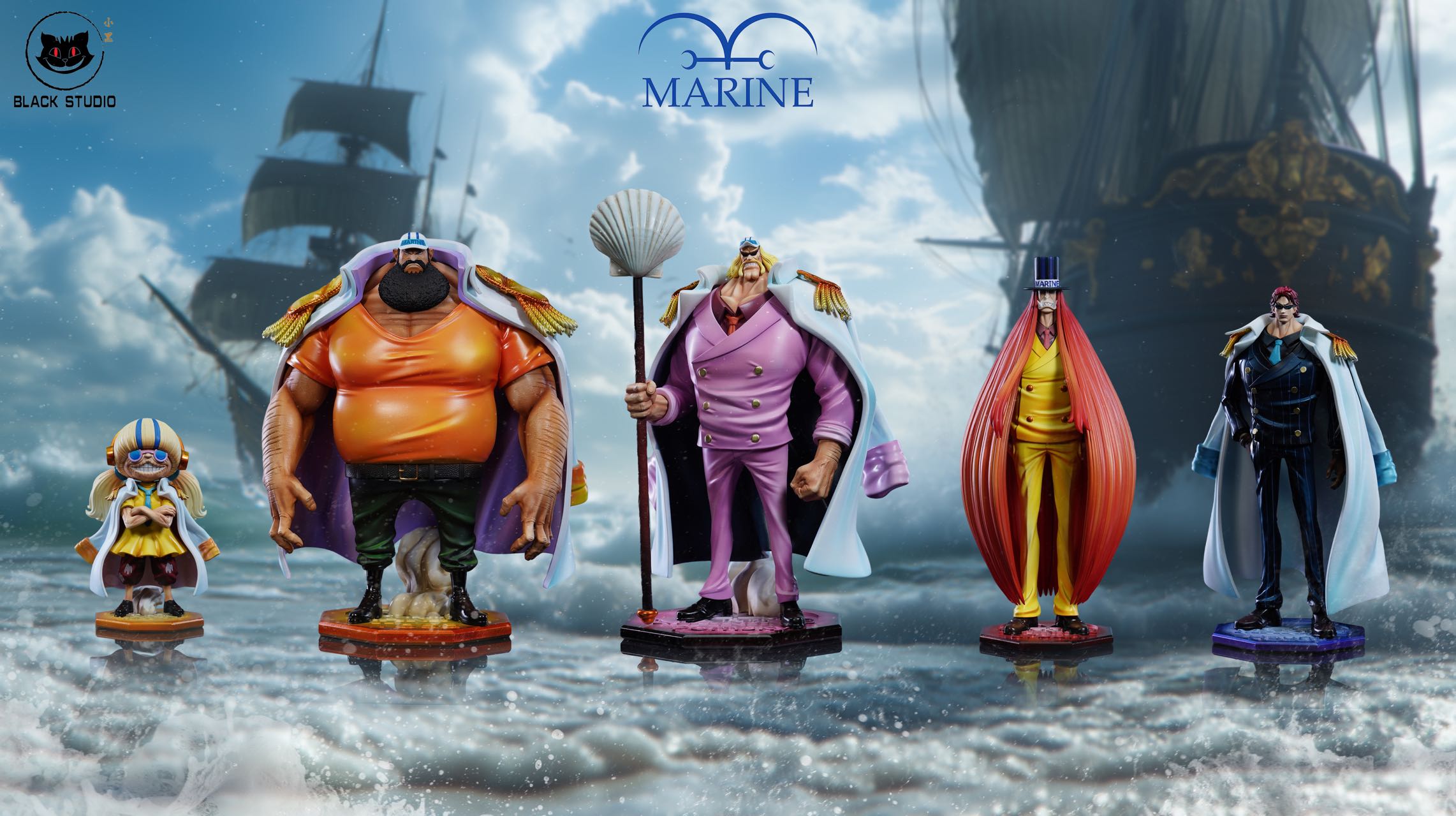 Black Studio - One Piece Navy Series Completion Resonance Bluegrass & Tosa & Pomsky & Urban & Hound Statue(GK)