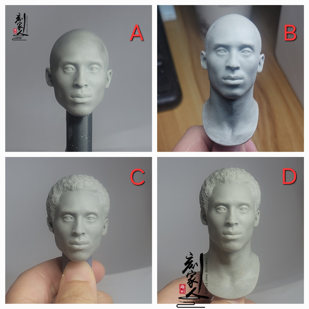 Carving Family Toys Studio - NBA 1/6 Kobe Head Sculpture CFTH01-ABCD White Model & Paint