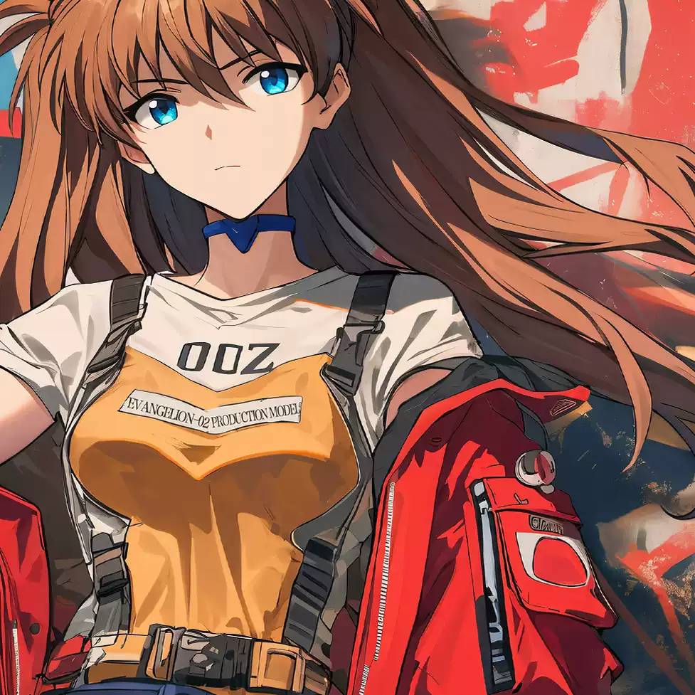 Decorative painting of Asuka with graffiti style in the starry sky and Evangelion Unit-02 from Neon Genesis Evangelion