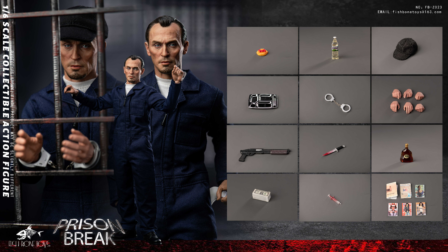 FISH BONETOYS - Prison Break Michael & tbag & Double set & Magnetic Opening and Closing Prison Scene 1/6 scale action figure FB-Z022/23/24/25