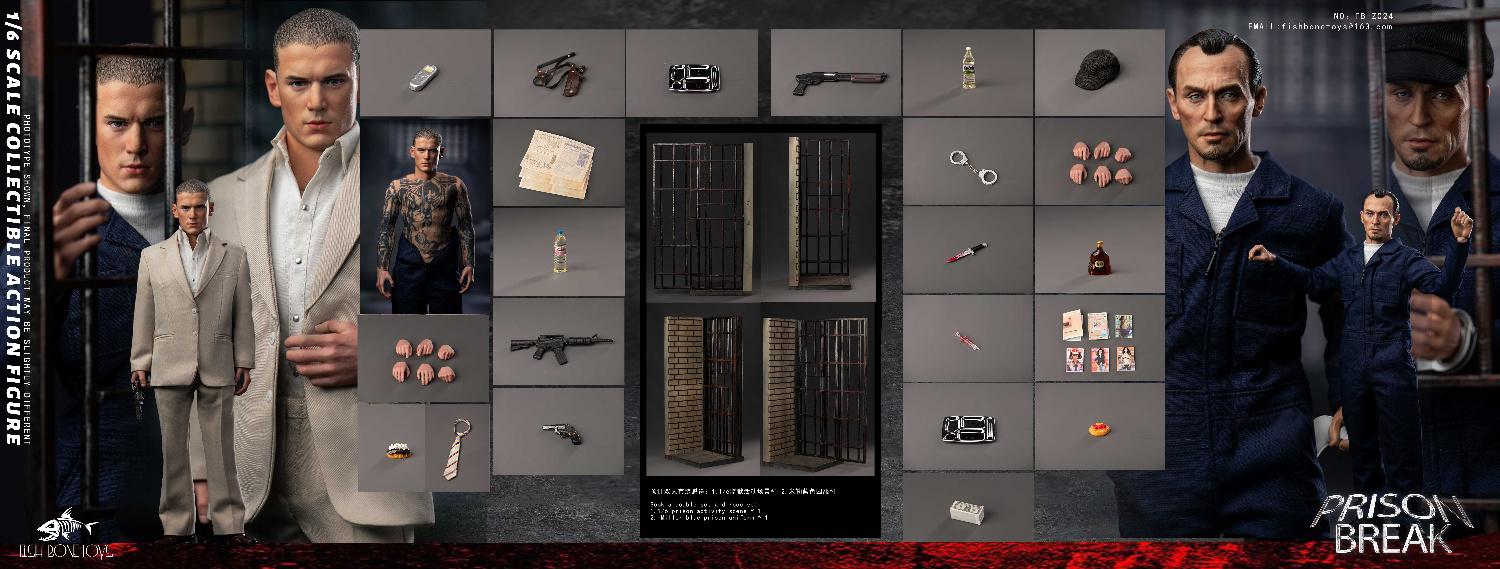 FISH BONETOYS - Prison Break Michael & tbag & Double set & Magnetic Opening and Closing Prison Scene 1/6 scale action figure FB-Z022/23/24/25