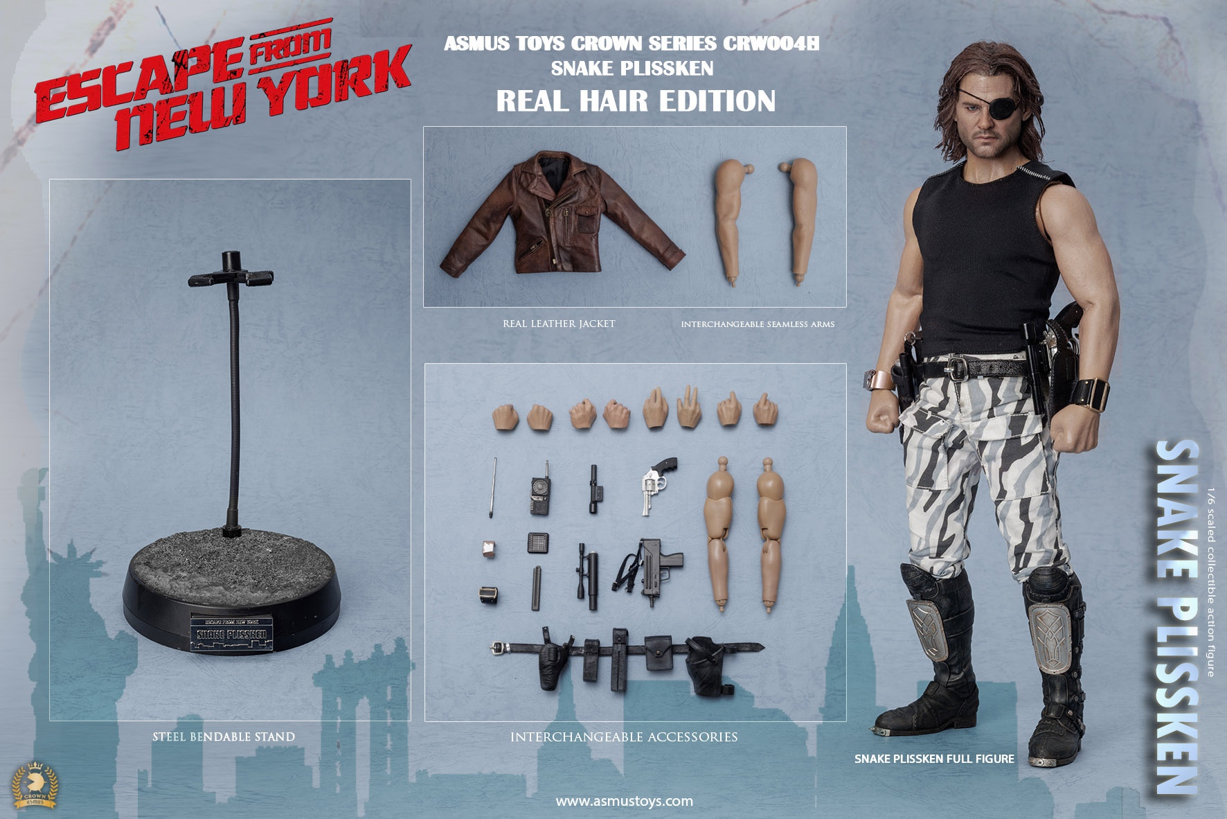 Asmus Toys - Escape from New York THE CROWN SERIES SNAKE PLISSKEN CRW004AH CRW004AS (Licensed)-Statue Master