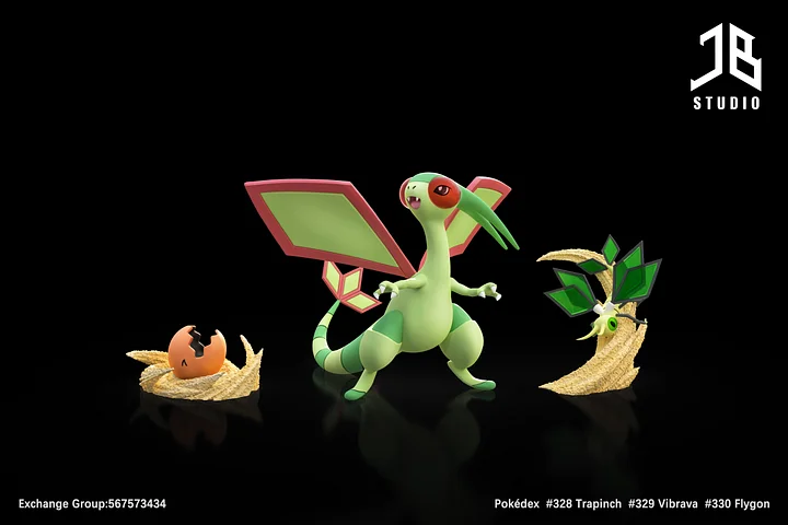 JB Studio - Pokédex Series Evolution Set #328 Trapinch X #329 Vibrava X #330 Flygon Pokemon Statue