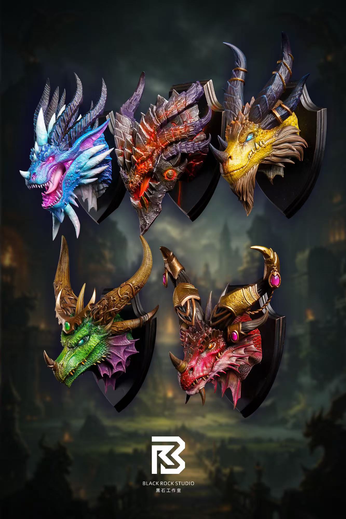 BRS Studio Five Dragon Guardian Fridge Magnet Set Resin Collectible World of Warcraft GK Limited Edition