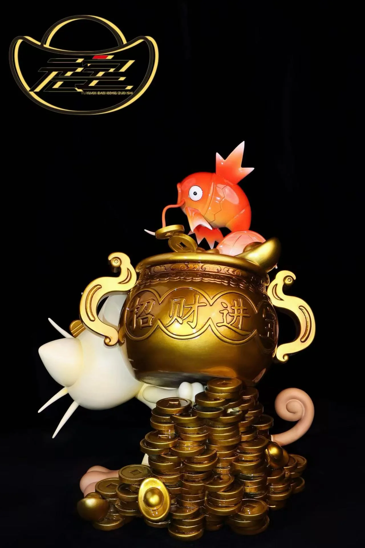 YuanBao Studio - Wealth Attraction Cat and Fancy Carp  Statue
