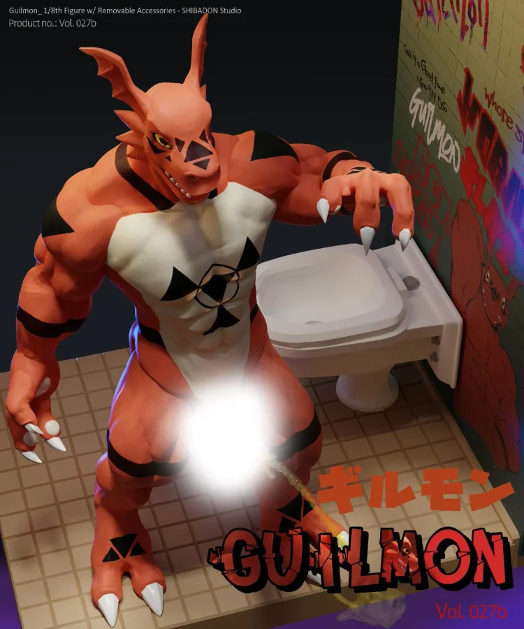 PRE-ORDER Shibadon-Studio - Toilet Series Guilmon –C Digimon Statue(GK) (Adult 18+)