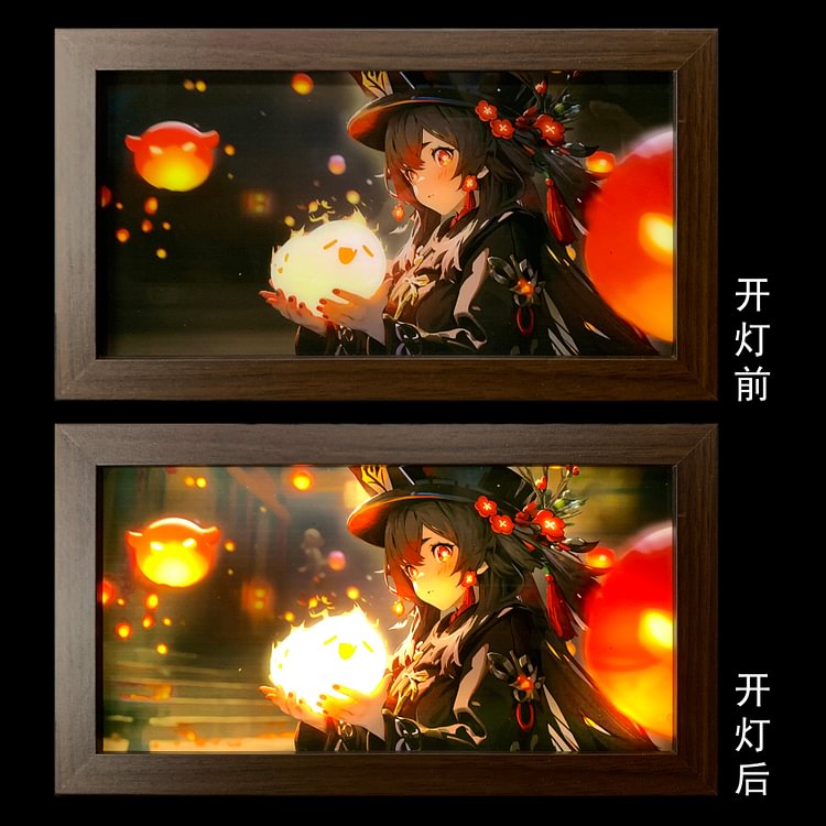 IN-STOCK Mystical Art Studio -  Genshin Impact - 3D Decorative Paint of Light Guide Transformation Hu Tao with LED - Decorative Painting Scene