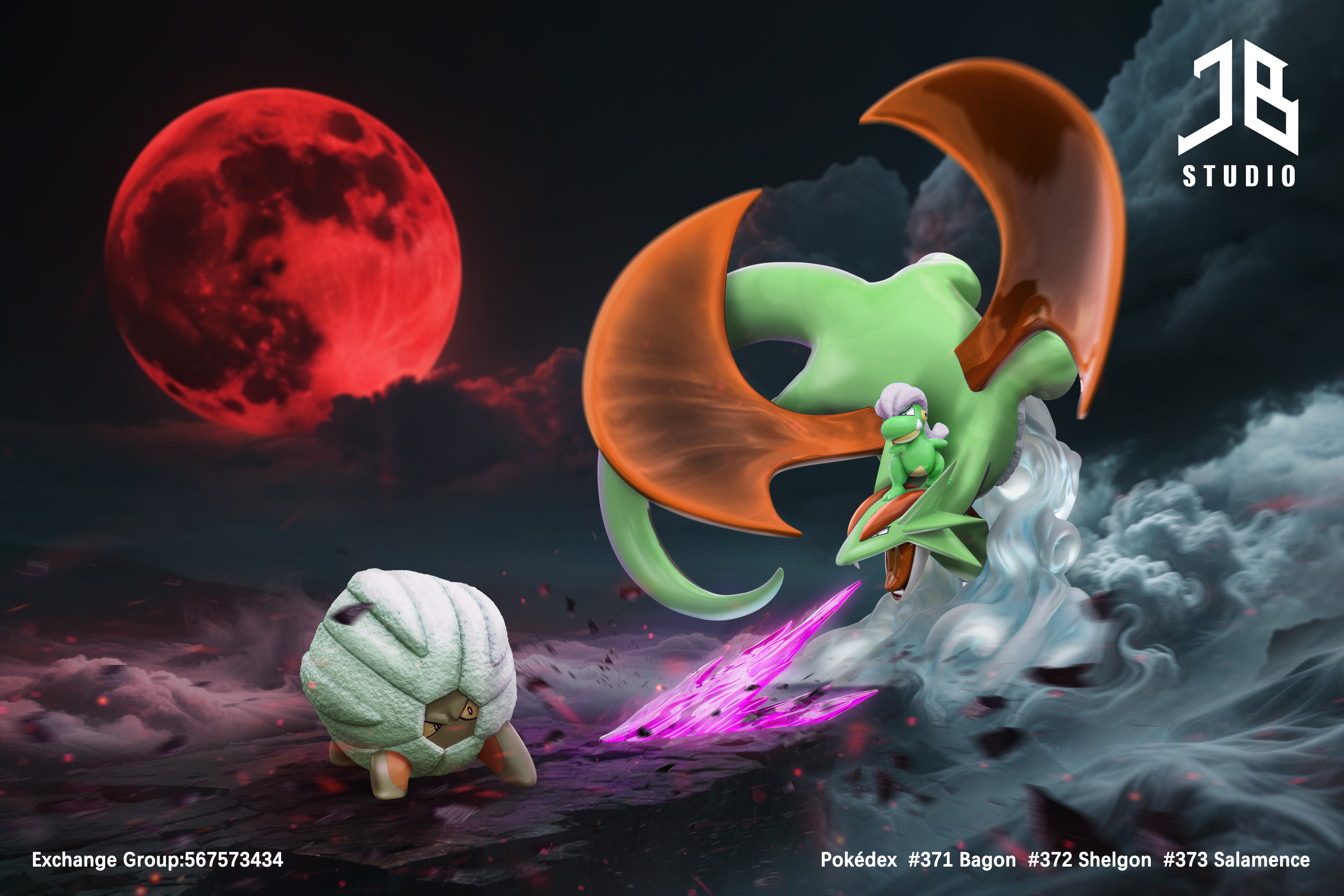 JB Studio - Pokémon Pokédex Series Evolution Line #371 Bagon #372 Shelgon #373 Salamence 1/20 Statue(GK)