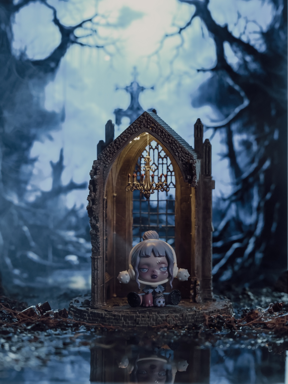 Dark Series Miniature Monastery Scene Micro-Scale Model Decorative Figurine Ornament