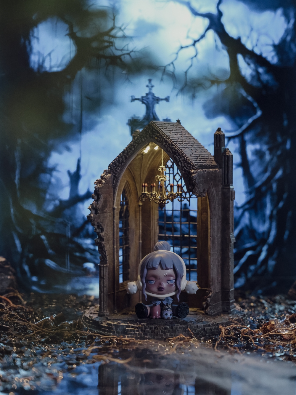 Dark Series Miniature Monastery Scene Micro-Scale Model Decorative Figurine Ornament