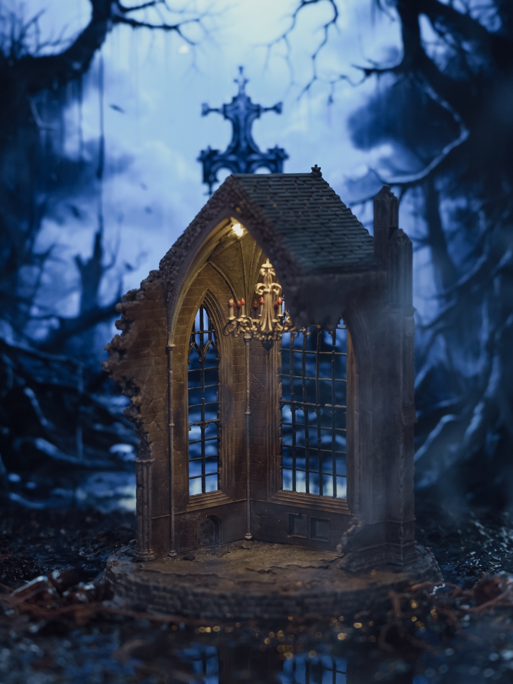 Dark Series Miniature Monastery Scene Micro-Scale Model Decorative Figurine Ornament