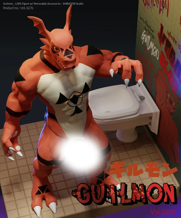 PRE-ORDER Shibadon-Studio - Toilet Series Guilmon –C Digimon Statue(GK) (Adult 18+)