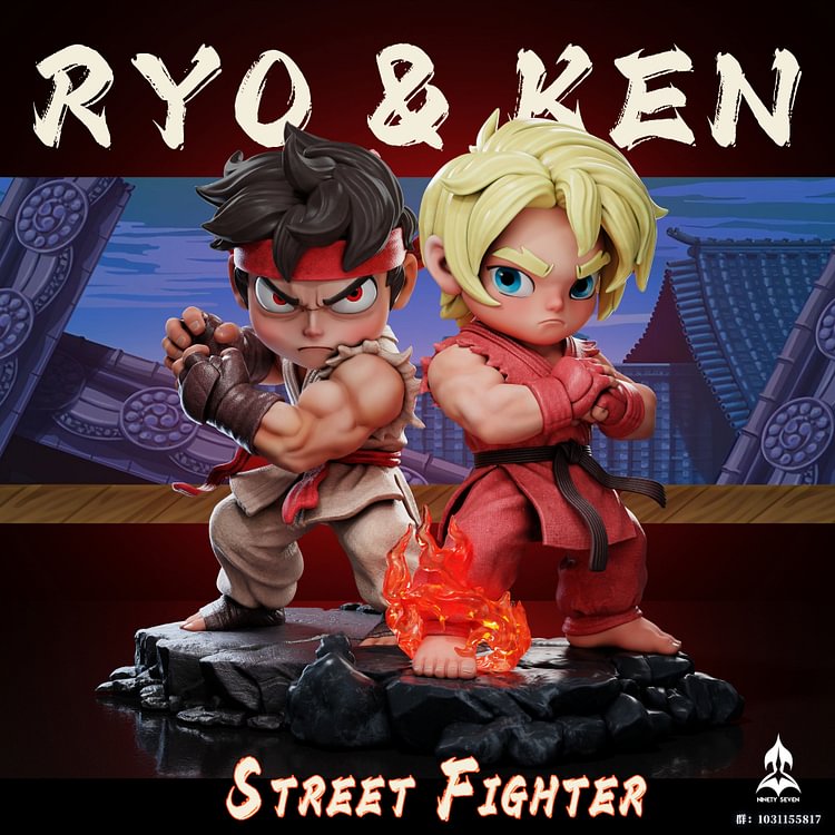 NINETY SEVEN Studio - Street Fighter Ryu & Ken Chibi Statue Game（GK）-Statue Master