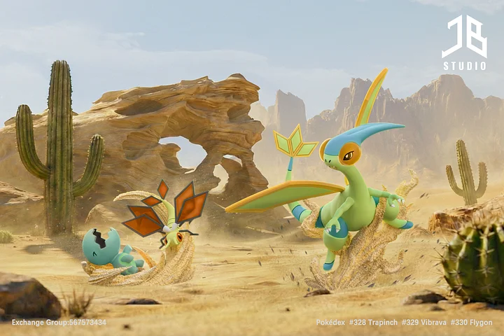 JB Studio - Pokédex Series Evolution Set #328 Trapinch X #329 Vibrava X #330 Flygon Pokemon Statue