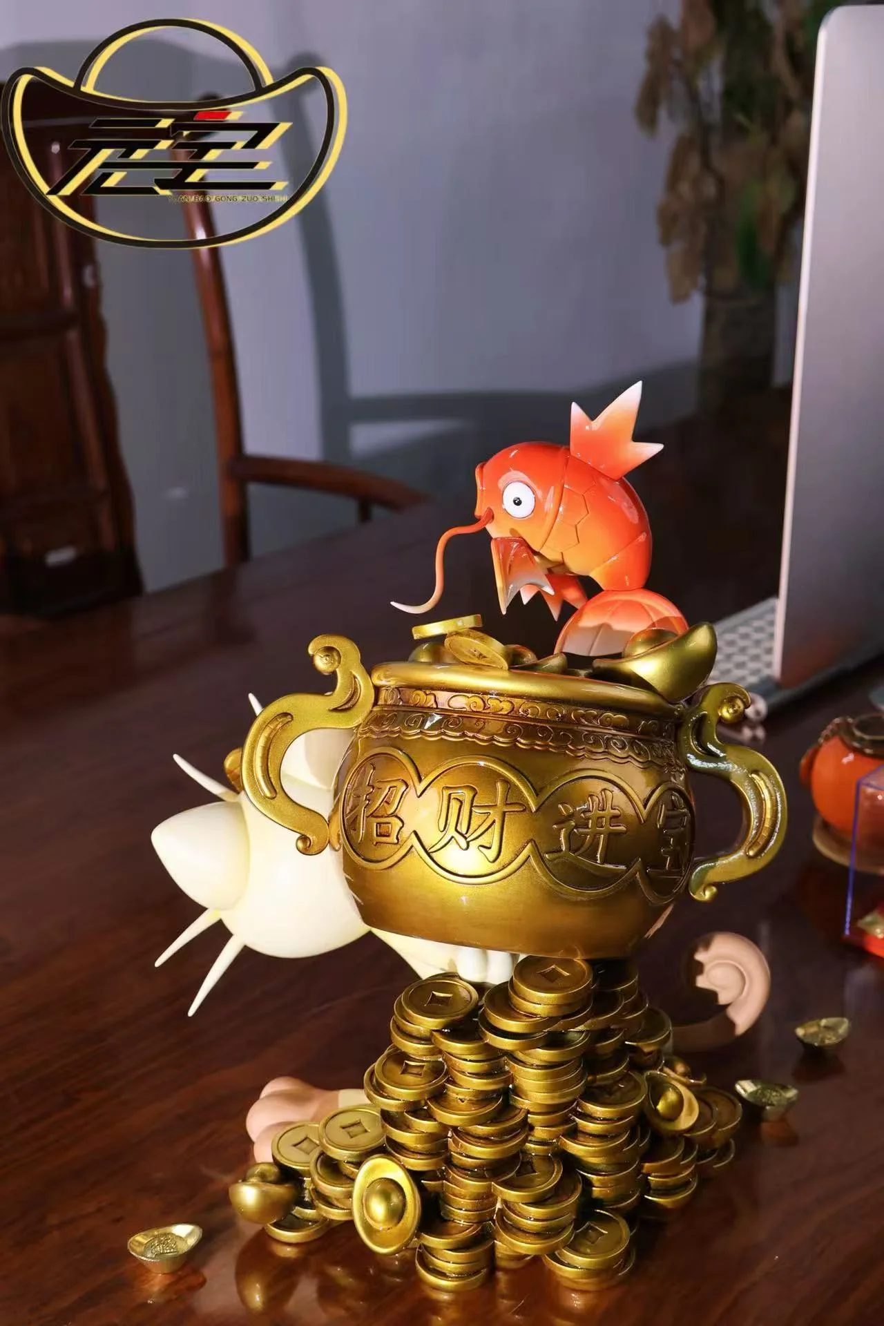 YuanBao Studio - Wealth Attraction Cat and Fancy Carp  Statue