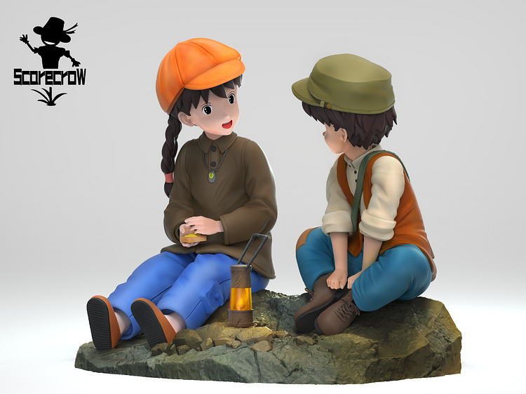 Scarecrow Studio - Castle in the Sky Sheeta and Pazu next to the oil lamp Statue(GK)